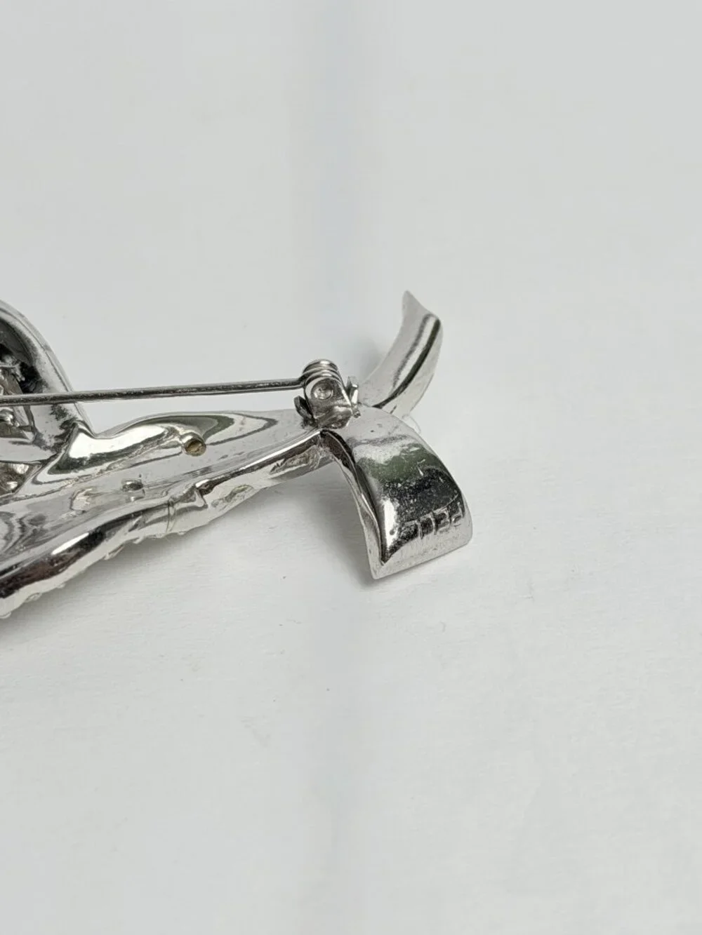 Vintage PELL Rhinestone Floral Spray Brooch 3in Silver Tone Baguette Marquise